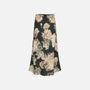 Falda midi floral Freequent de mujer con fondo verde oscuro y flores beige vista frontal