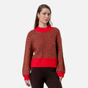 Jersey de punto Surkana con cuello perkins y dibujo de ondas color rojo y marron