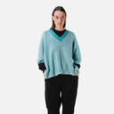 Jersey de punto turquesa para mujer con cuello de pico de PAN Producto Básico