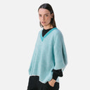 Vista lateral del jersey de punto turquesa para mujer de PAN Producto Básico