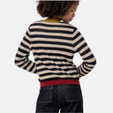 Vista trasera del jersey de rayas crudo y negro para mujer de Surkana.