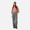 Pantalón gris ancho Orfeo para mujer vista frontal con pierna larga y caída fluida