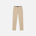 Pantalón slim beige de Jarman para mujer con cintura elástica, bolsillos delanteros y tejido elástico.