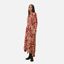 Vestido largo estampado Orfeo para mujer con cinturón y bajo irregular vista lateral